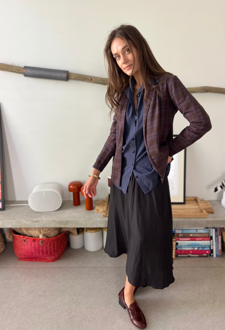 Ray brown cotton check with a hint of purple jacket