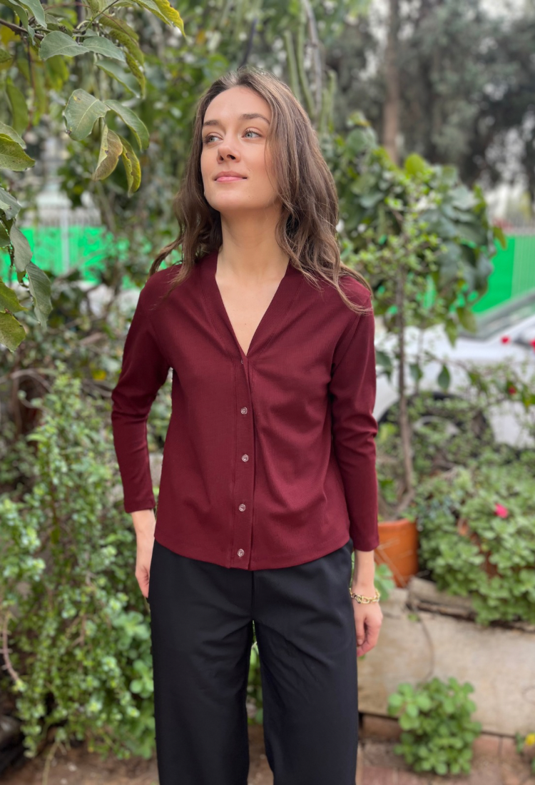 חולצה/ קרדיגן עלמה ריב בורדו