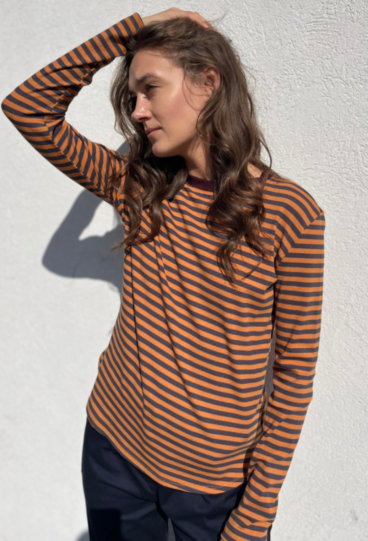 Orange and gray stripes cotton lou shirt
