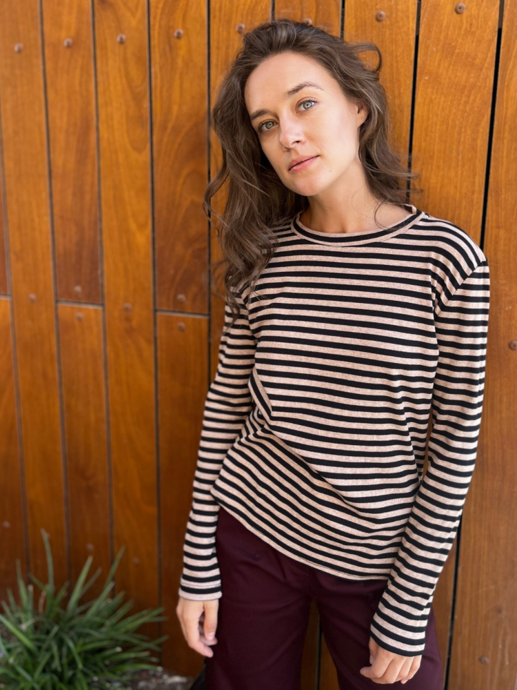 חולצת לו פסים חום בהיר שחור