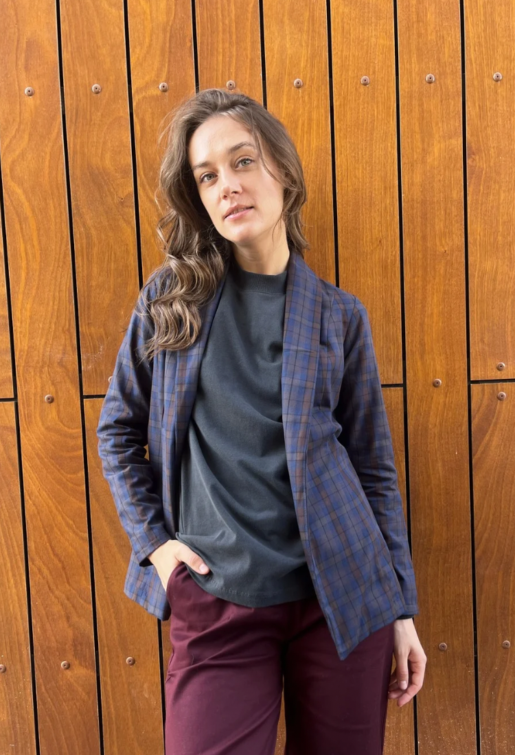 Ray brown cotton check with a hint of blue jacket