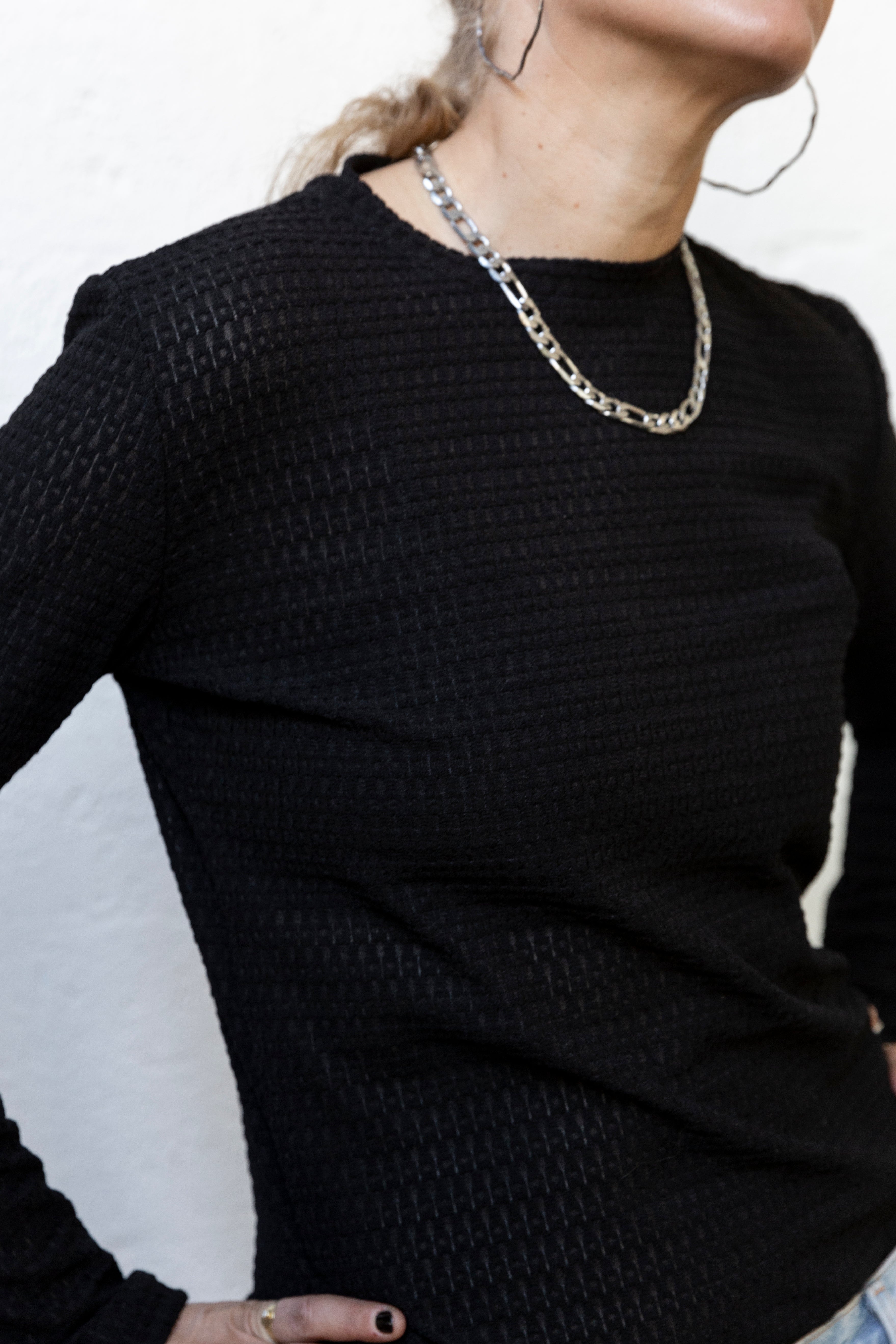 Black crocheted cotton lou shirt