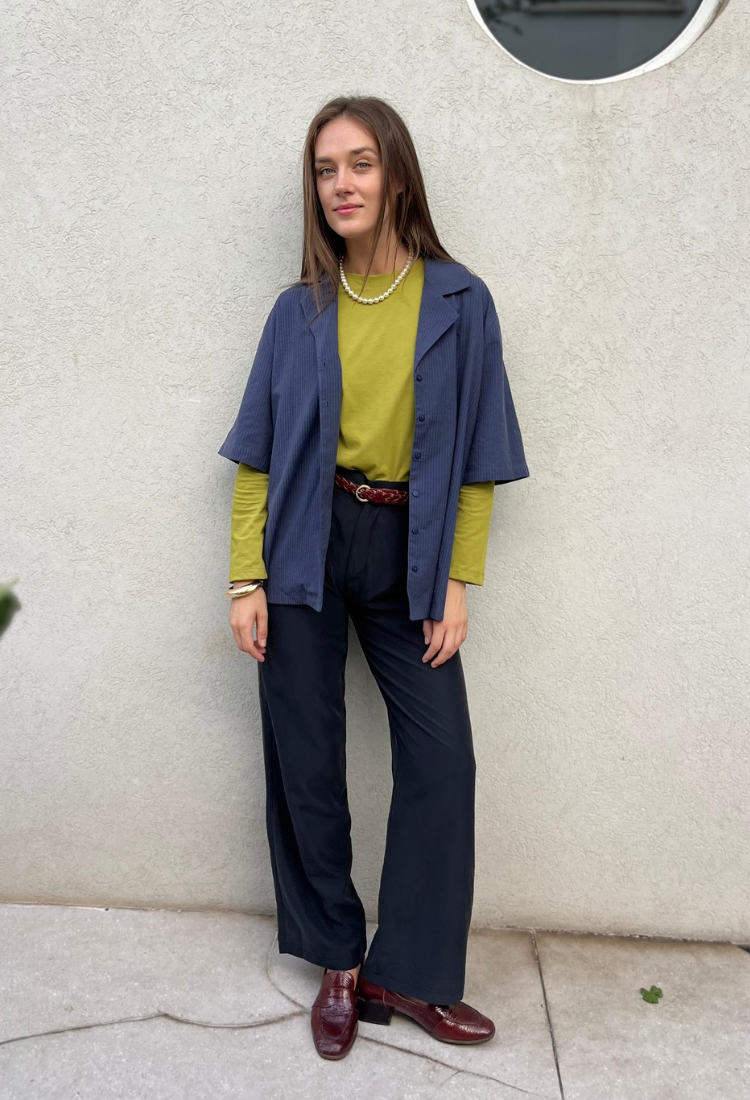 Aya blue stripes button down shirt