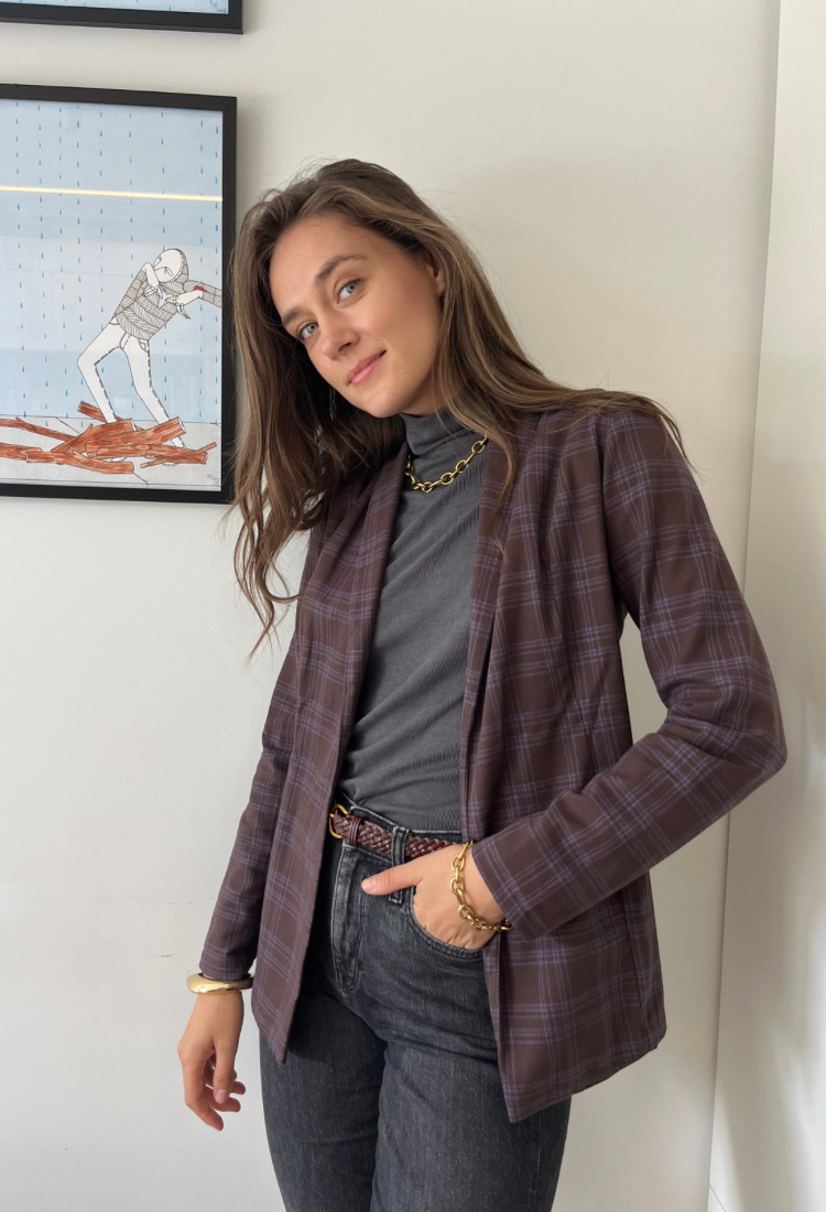 Ray brown cotton check with a hint of purple jacket