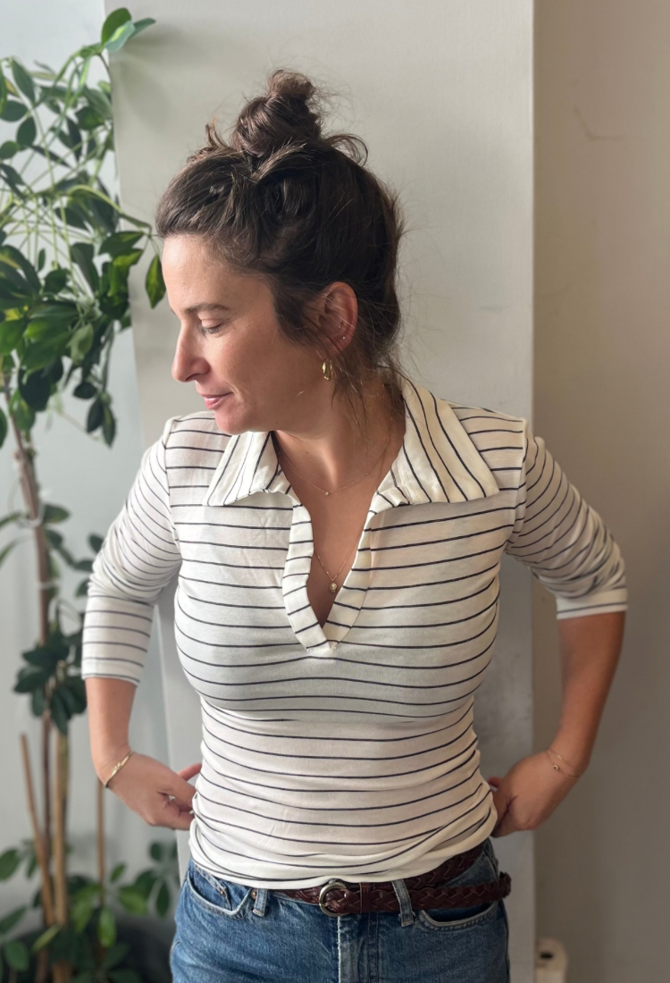 Alex white and blue stripes polo shirt