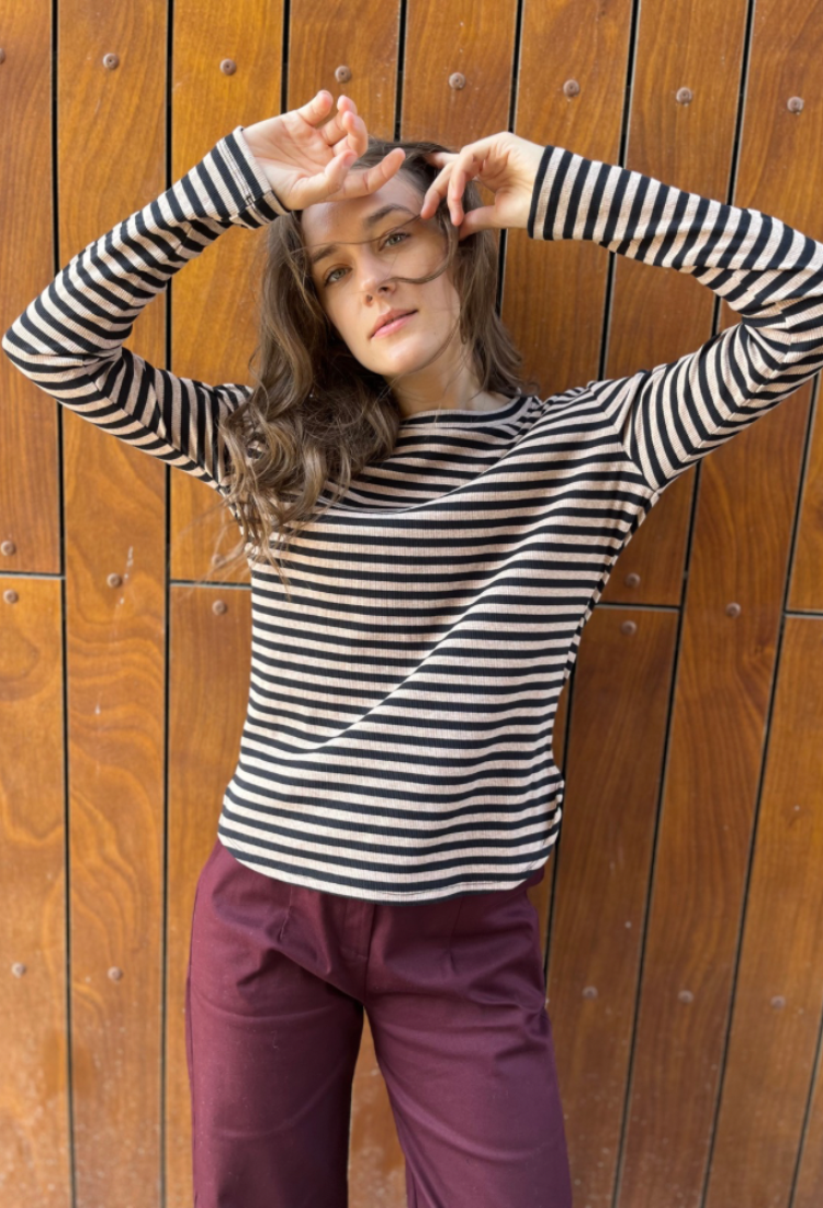 חולצת לו פסים חום בהיר שחור