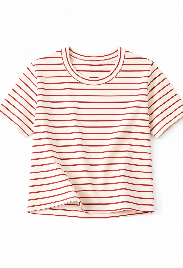 Lital cream and red stripes crop shirt
