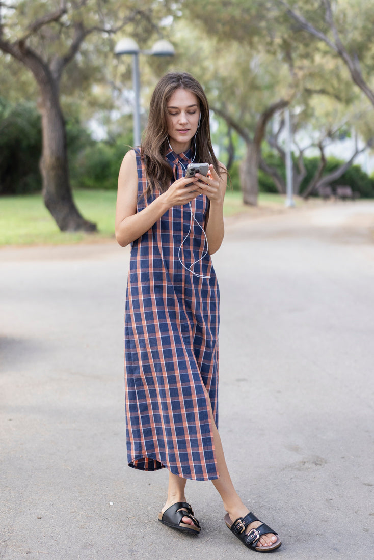 Mia blue and red plaid print dress