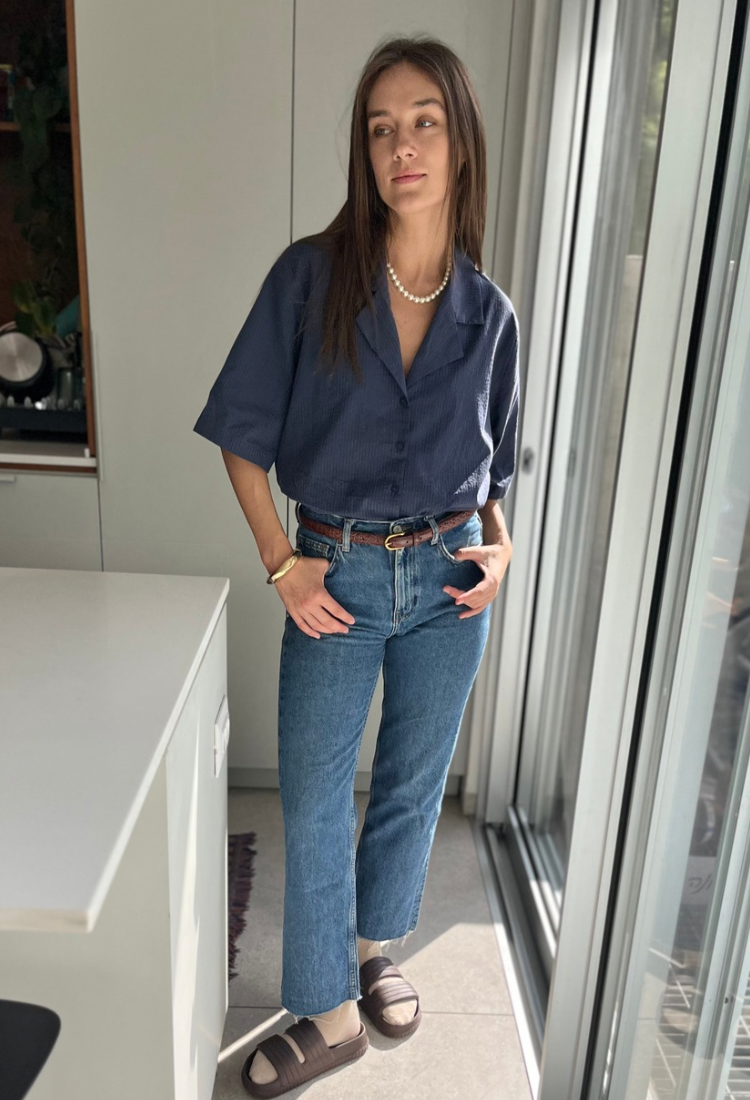 Aya blue stripes button down shirt