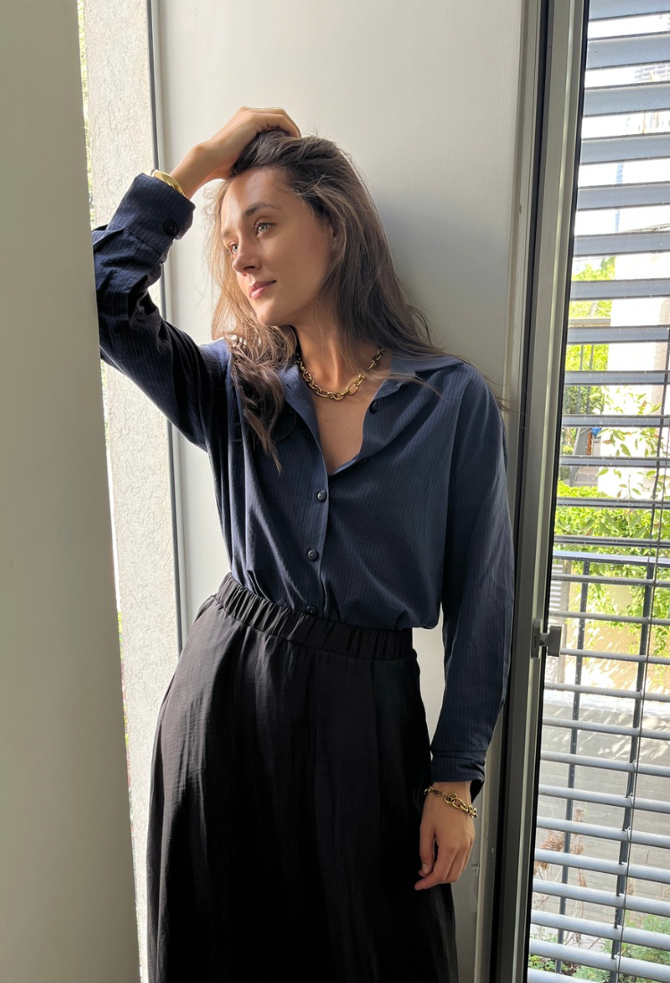 Neil blue stripes button down shirt