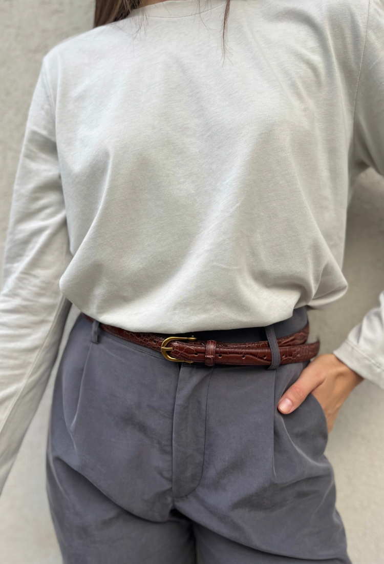 חגורת מילה- חגורת עור דקה מנומר חום