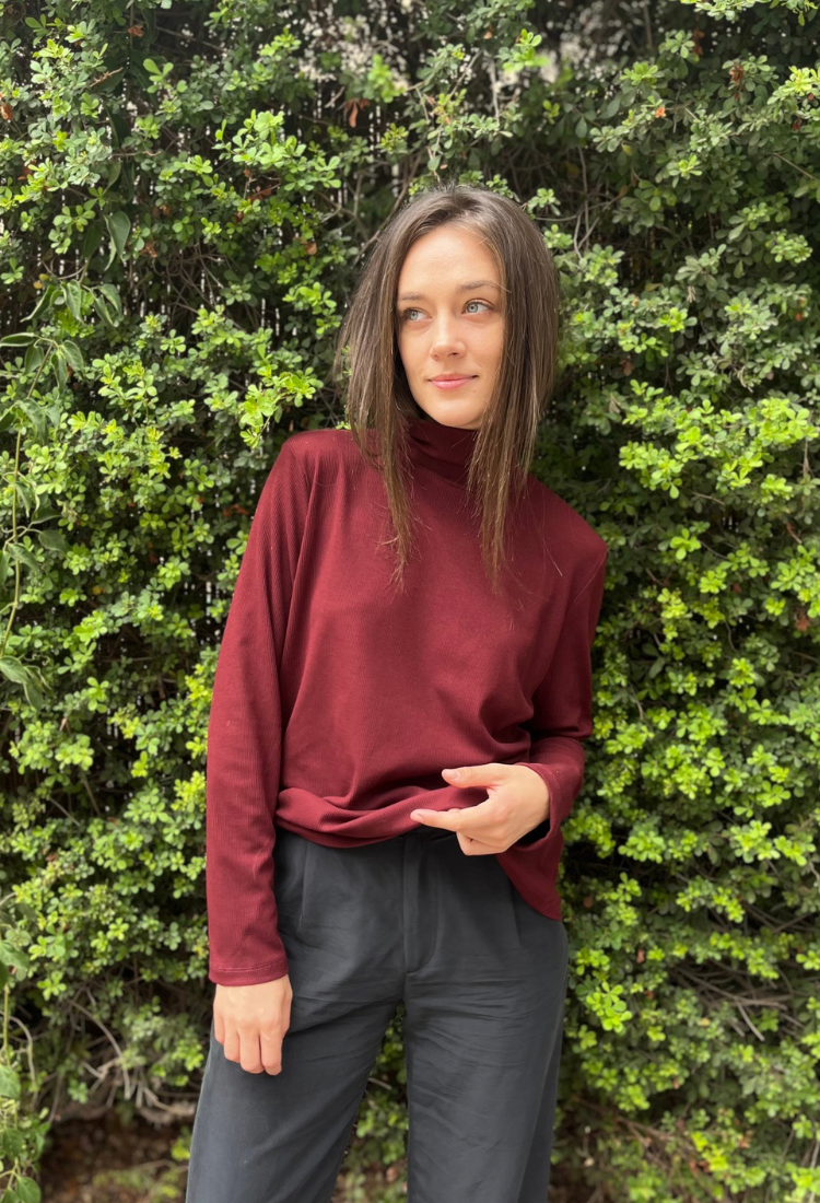 Lily turtleneck top in Bordeaux