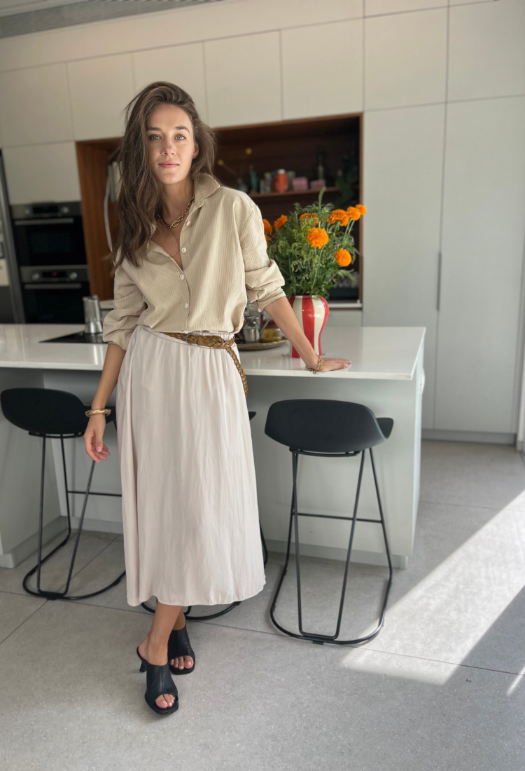 Neil beige stripes button down shirt