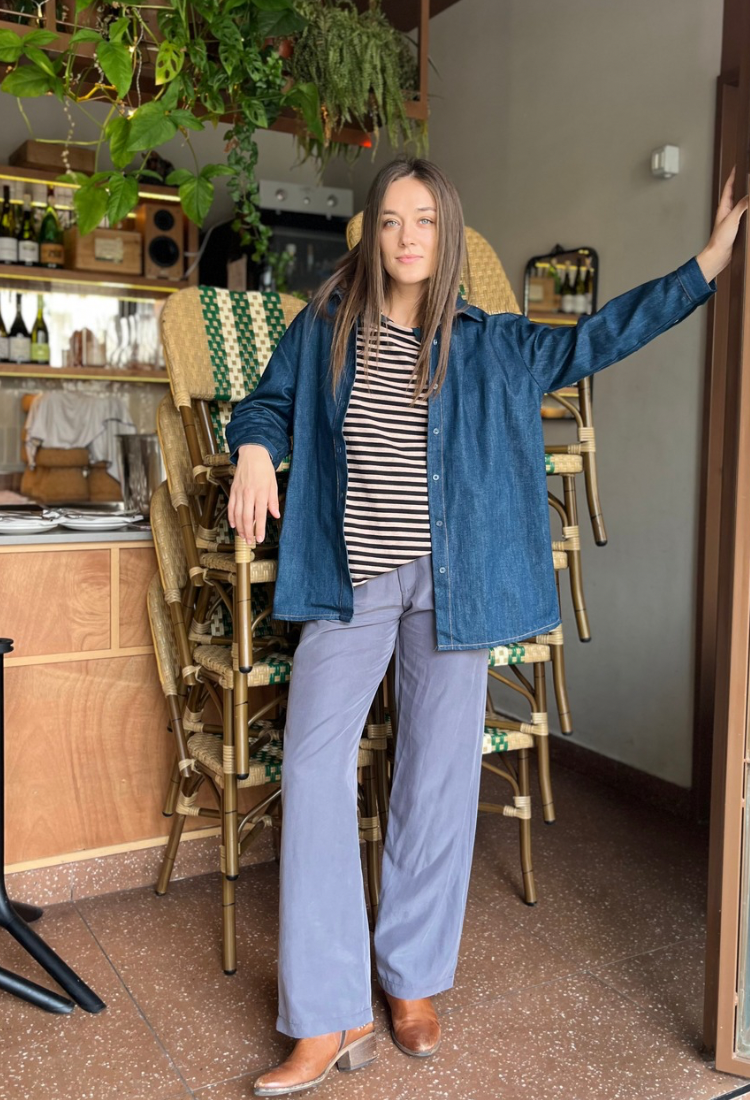 Ori dark blue denim button down shirt/jacket