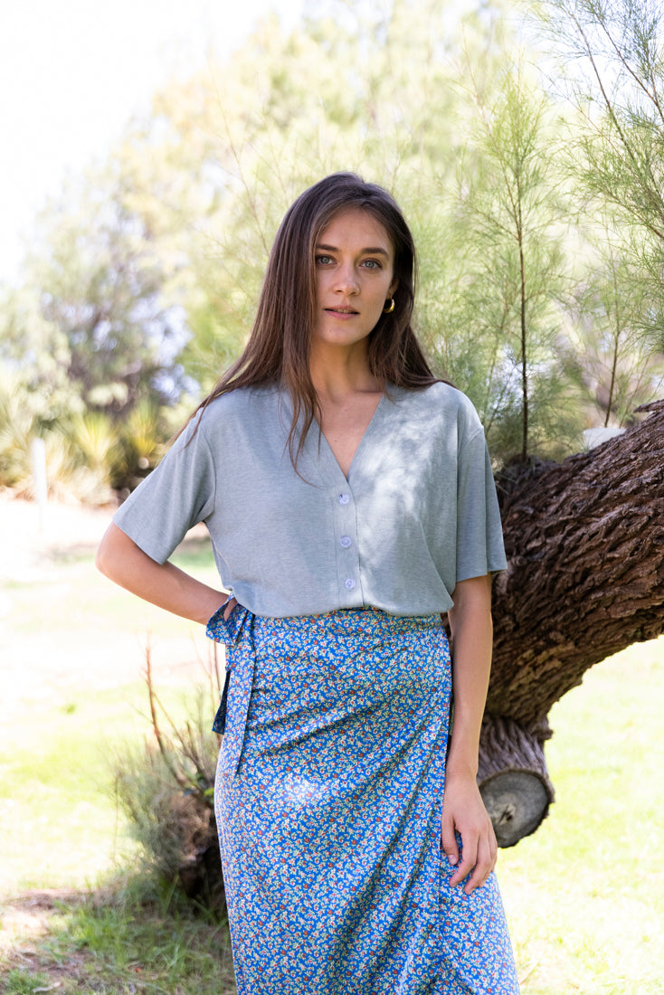 Alma pistachio green button down shirt