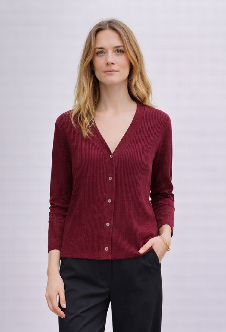 חולצה/ קרדיגן עלמה ריב בורדו