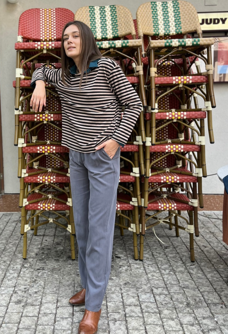 La Marinière light brown and black stripes shirt