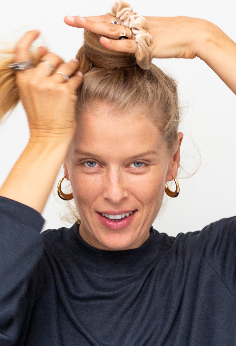 Golden huggie hoop earrings