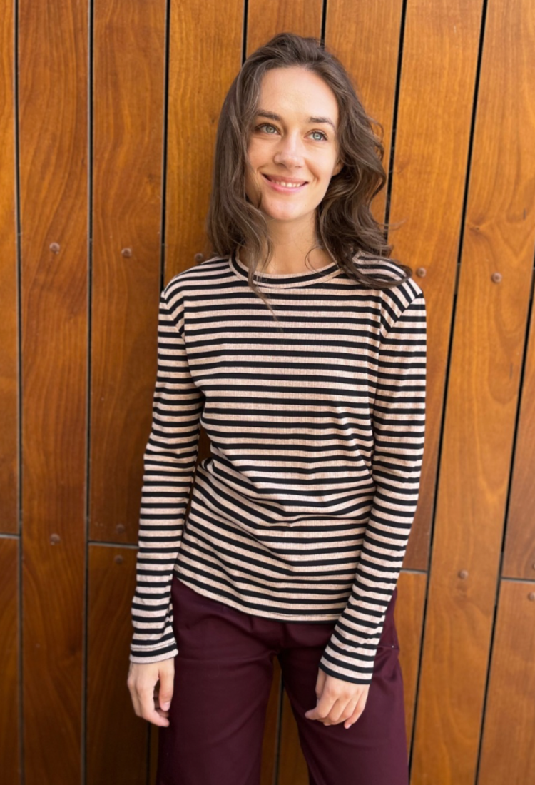 חולצת לו פסים חום בהיר שחור