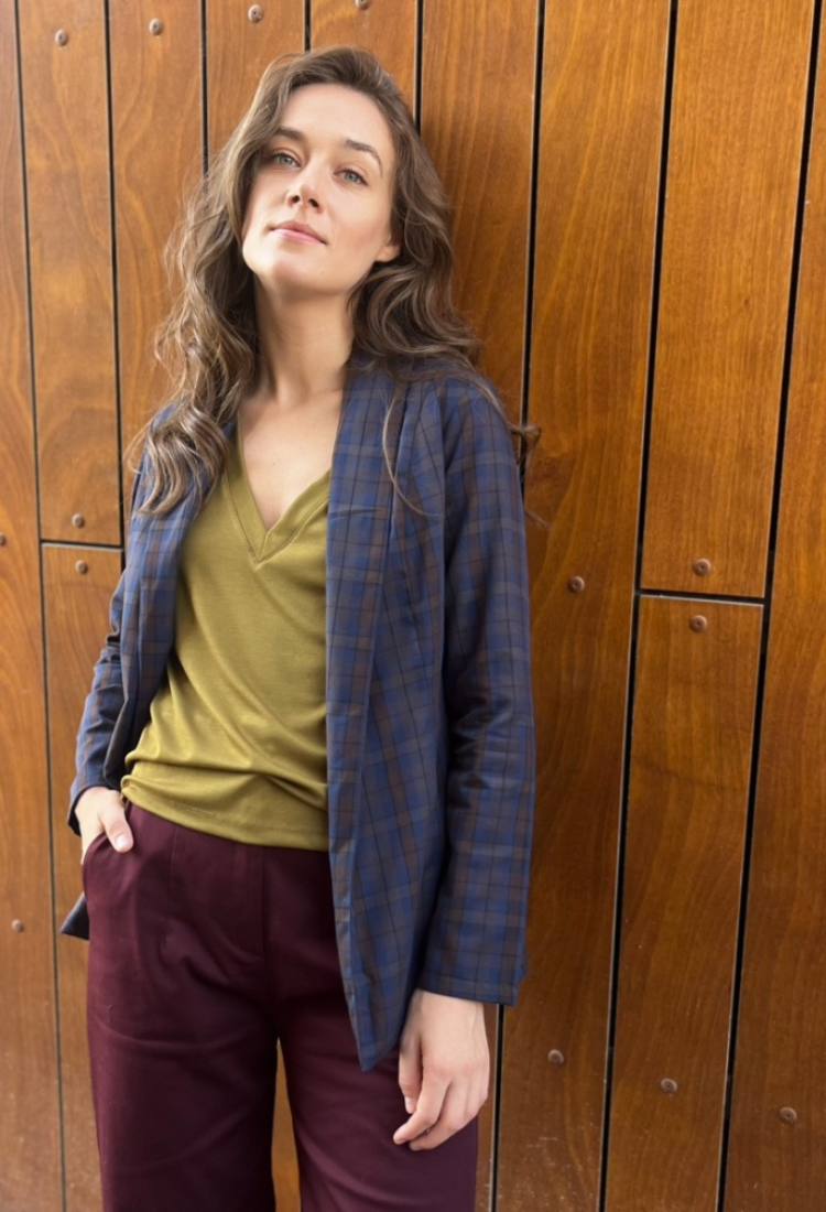 Ray brown cotton check with a hint of blue jacket