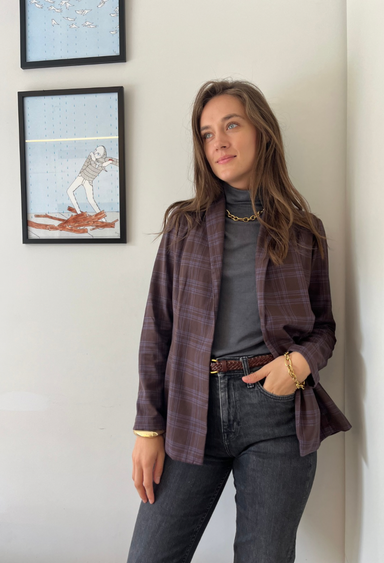 Ray brown cotton check with a hint of purple jacket