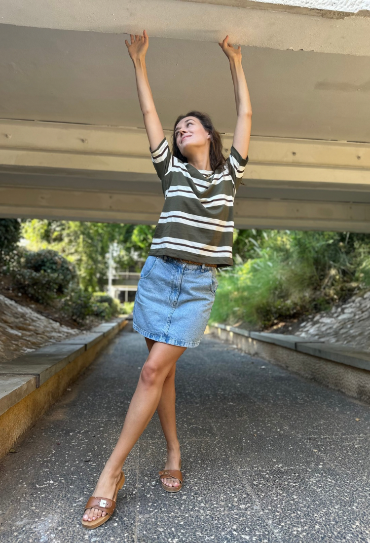 חולצת בילי פסים ירוק לבן