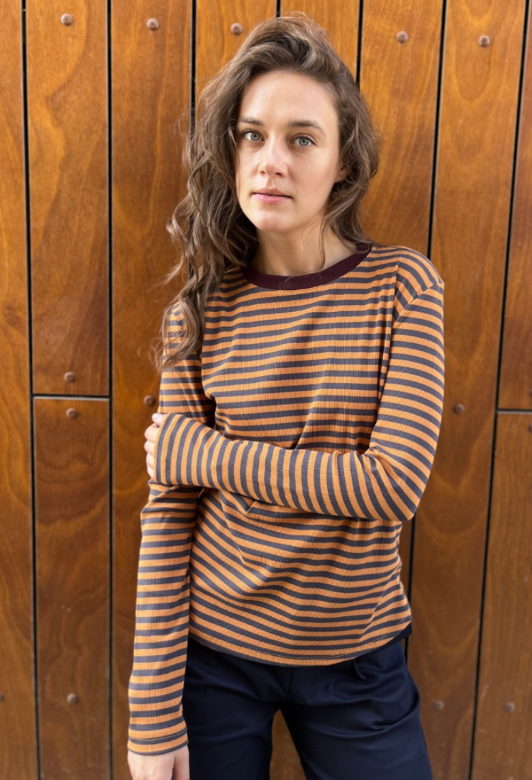 Orange and gray stripes cotton lou shirt