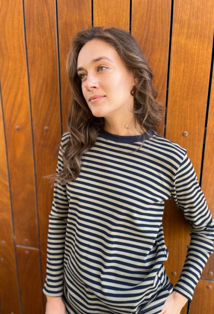 Lori green and black stripes shirt