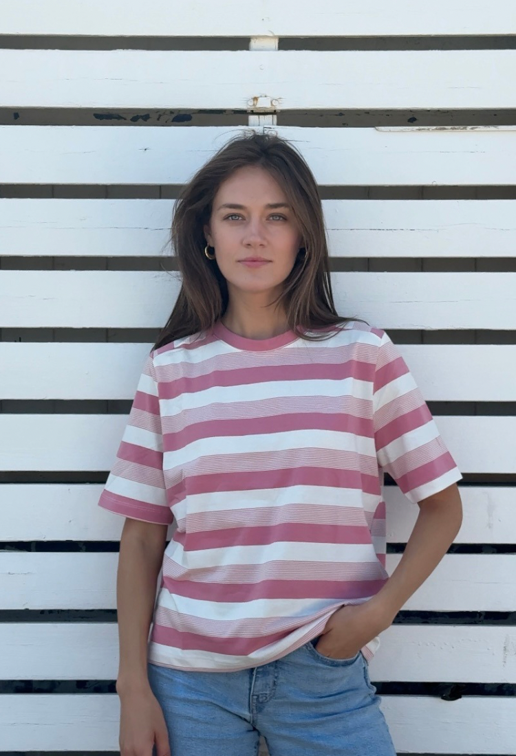 Billy cream and pink stripes short sleeves shirt