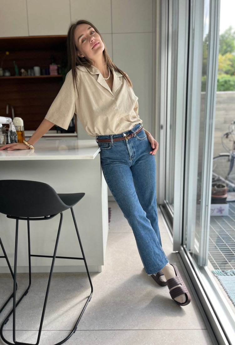 Aya beige and light brown stripes button down shirt