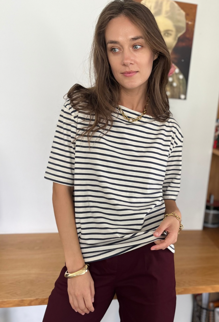 La Marinière cream and blue stripes shirt