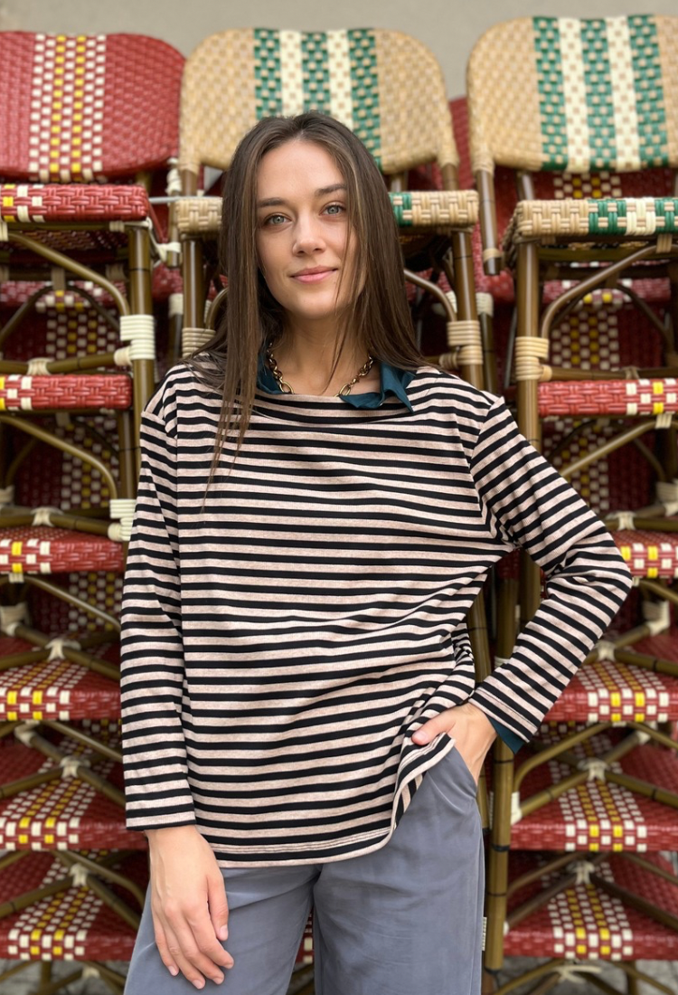 La Marinière light brown and black stripes shirt