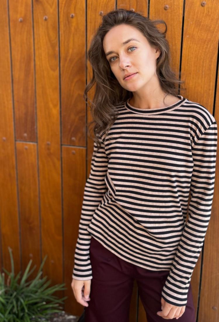 חולצת לו פסים חום בהיר שחור