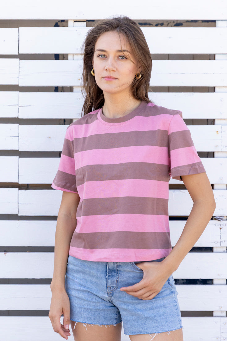 חולצת ליטל פסים ורוד חום