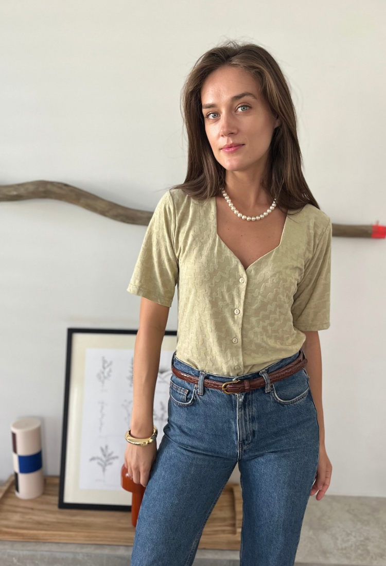 Leonie Pistachio button down shirt