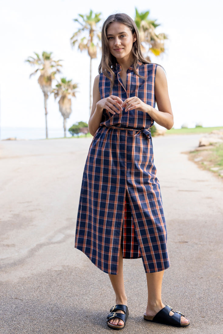 Mia blue and red plaid print dress