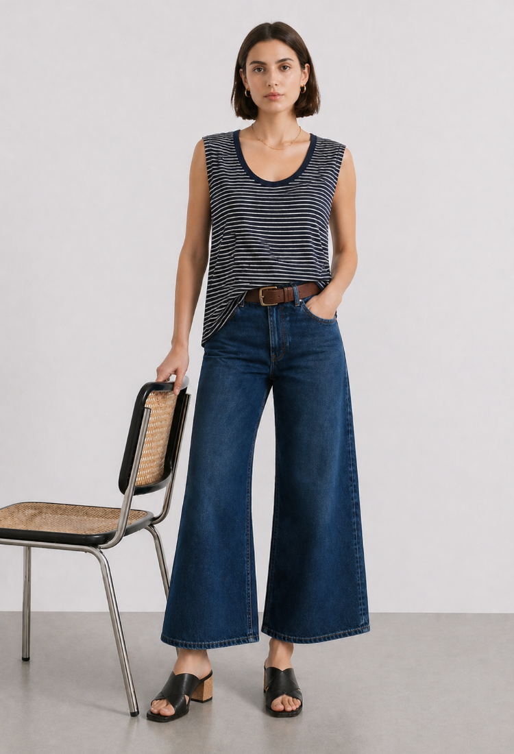 Ayelet blue and white stripes sleeveless shirt