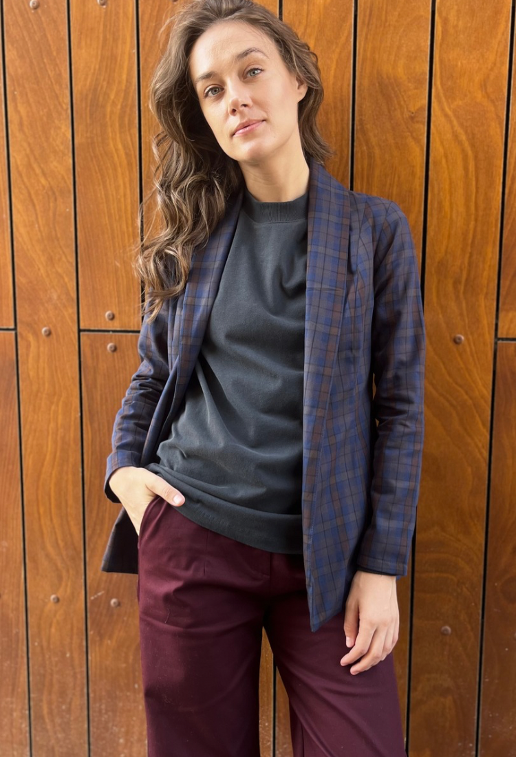 Ray brown cotton check with a hint of blue jacket