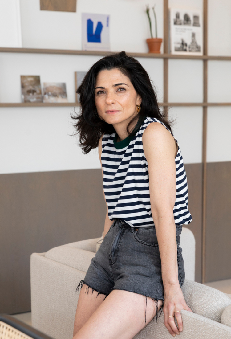 Lori white and blue stripes sleeveless shirt