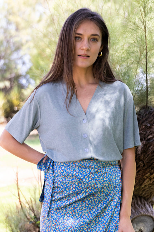 Alma pistachio green button down shirt