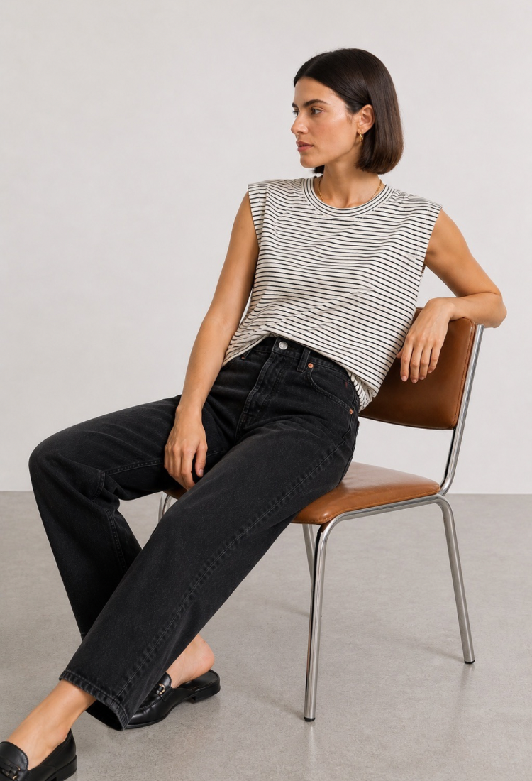 Gili off white and black stripes sleevless shirt