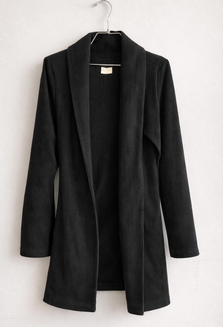 Moon black long soft corduroy jacket