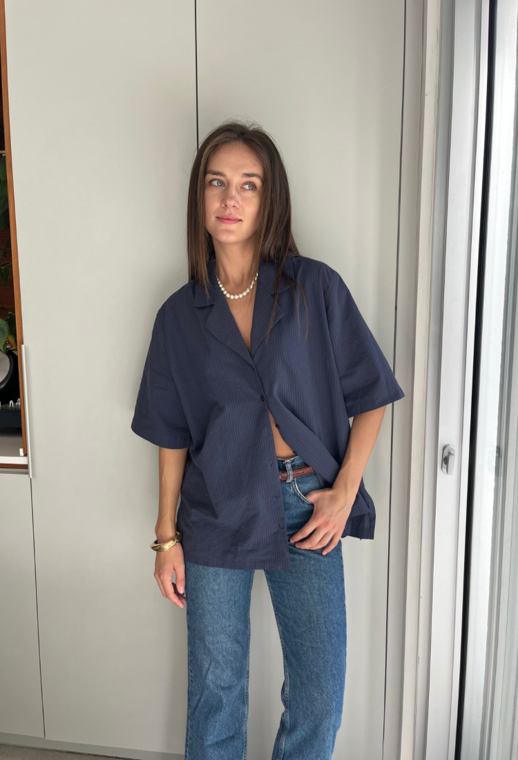 Aya blue stripes button down shirt