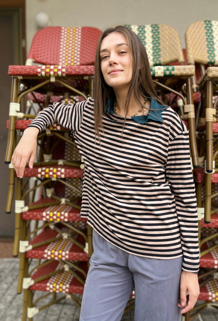 La Marinière light brown and black stripes shirt