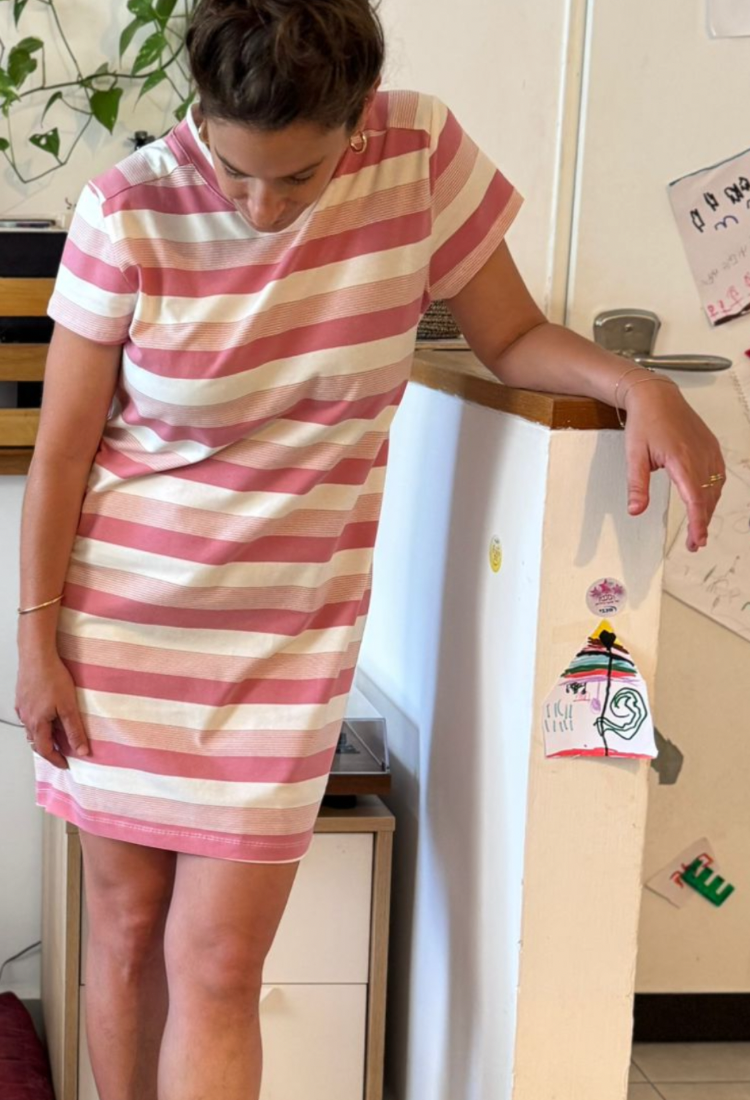 שמלת בילי פסים אבן ורוד