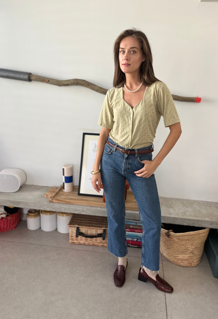 Leonie Pistachio button down shirt