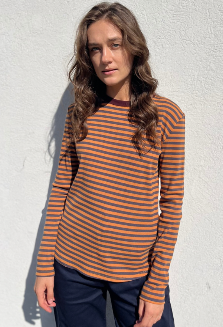 Orange and gray stripes cotton lou shirt