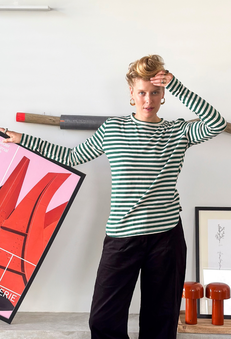 Cream and green stripes cotton lou shirt