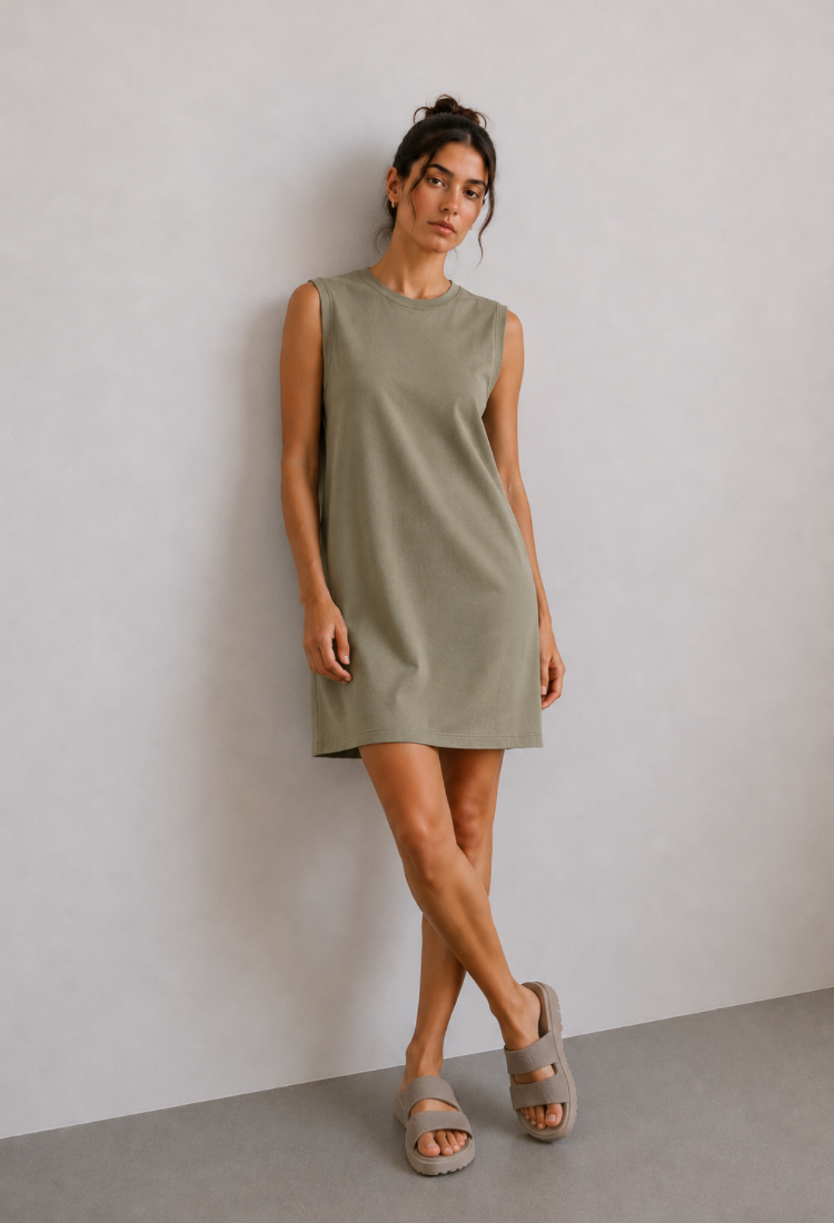 Billy wash olive gray cotton dress pre order arrive at 03/07