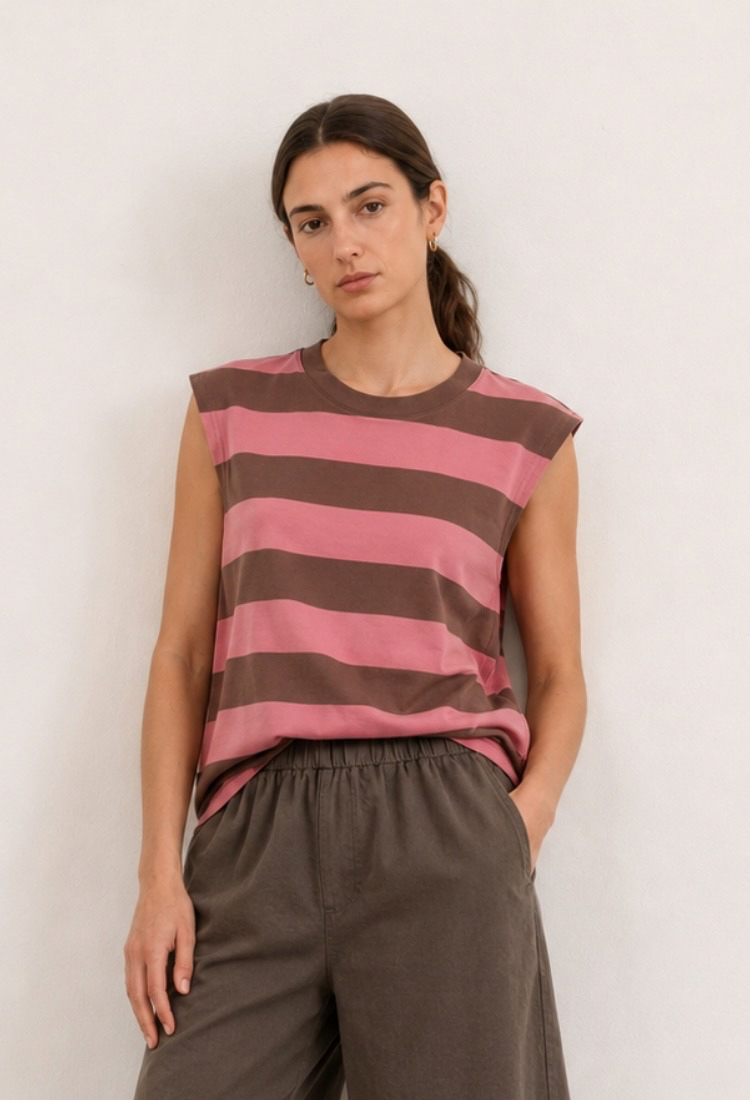 Lital pink and brown stripes crop sleeveless shirt